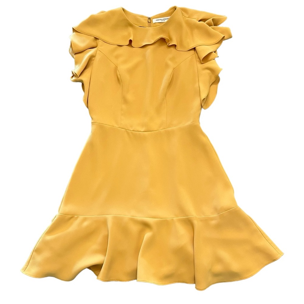 Amanda Uprichard Emery Ruffle A-Line Mini Dress - Yellow Marigold - Size Small